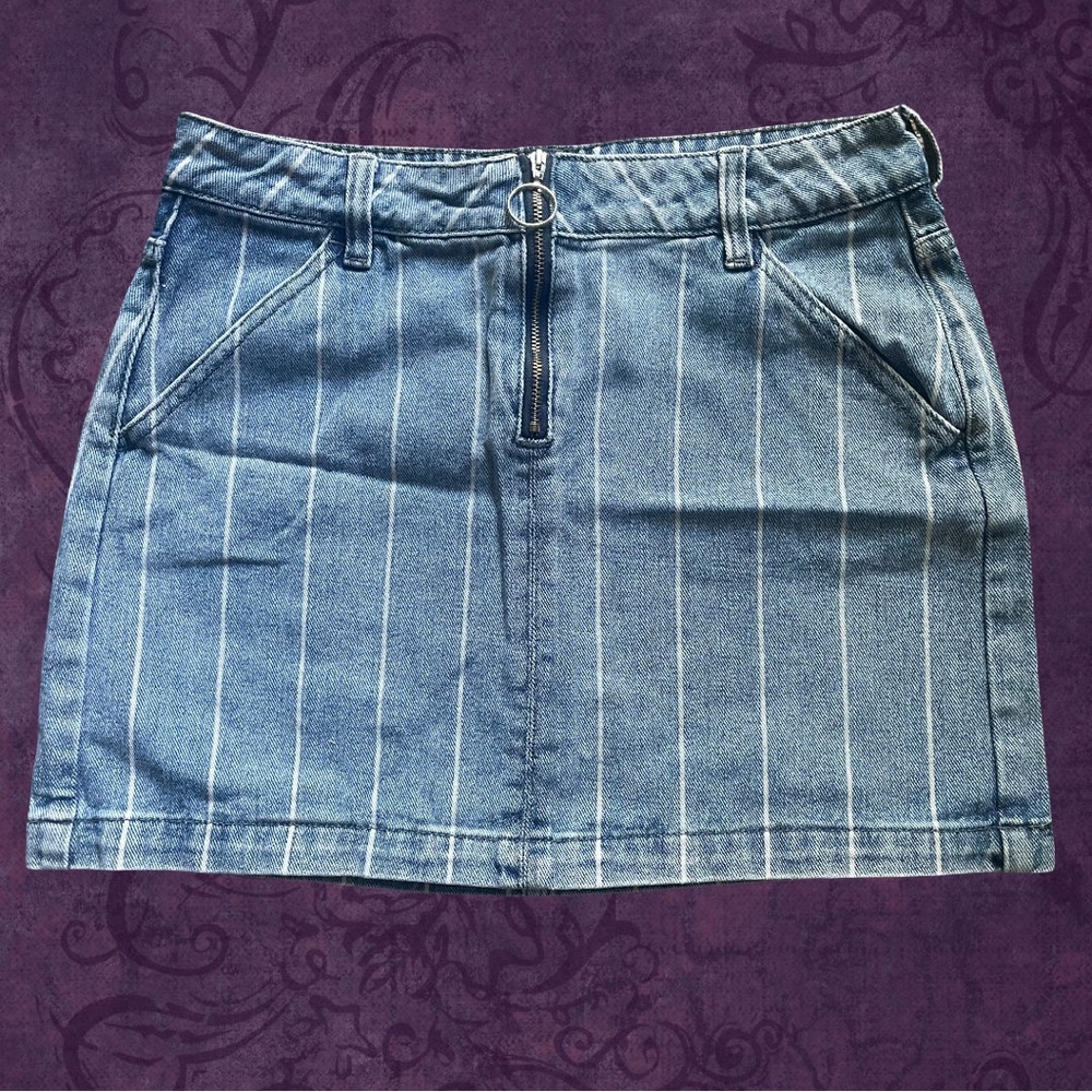 Pacsun Navy Blue Denim Pinstripe Mini Skirt With Circle zipper